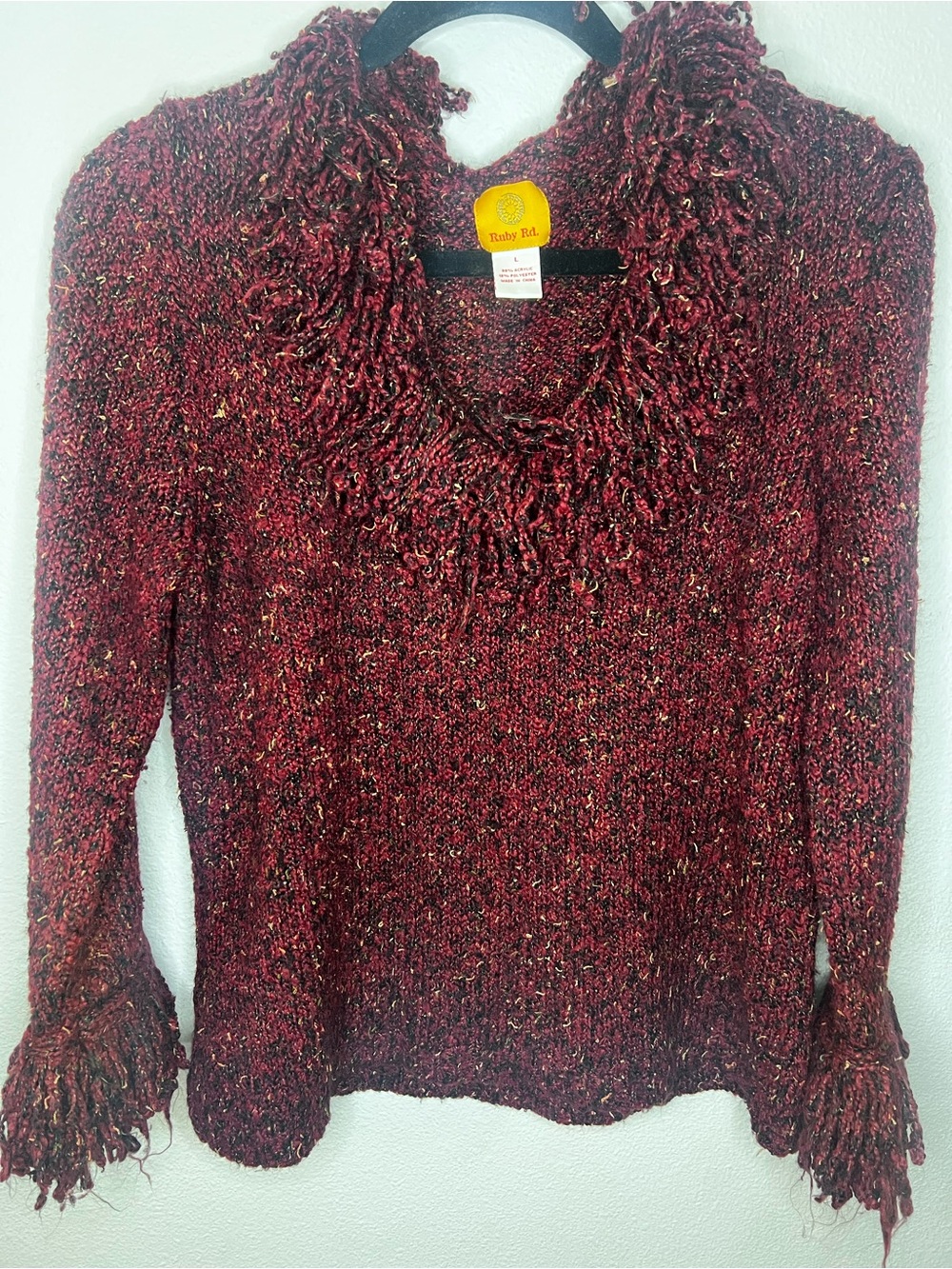 Ruby Rd. Women's Burgundy Fringe Cowl Sweater-99